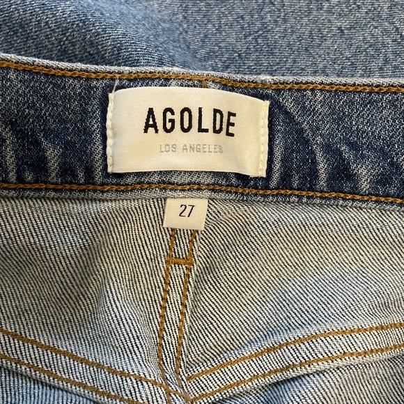 AGOLDE Riley Long High Rise Slim Straight Light Medium Blue Button Fly Size 27 - Picture 10 of 13
